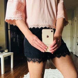 Black lace trim shorts